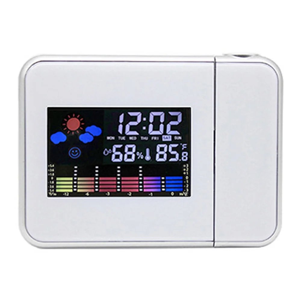 

LED Digital Projection Alarm Clock Temperature Thermometer Desk Time Date Display Projector Calendar USB Charger Table Led Clock