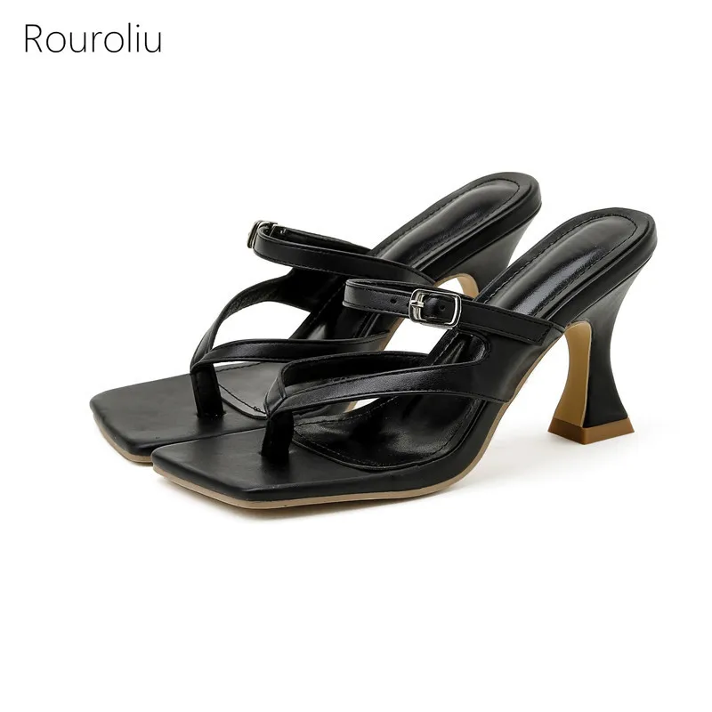 

Women Thick High Heel Flip Flops 2021 Summer New Dress Party Shoes Sexy Slippers Female Square Toe Casual Slides