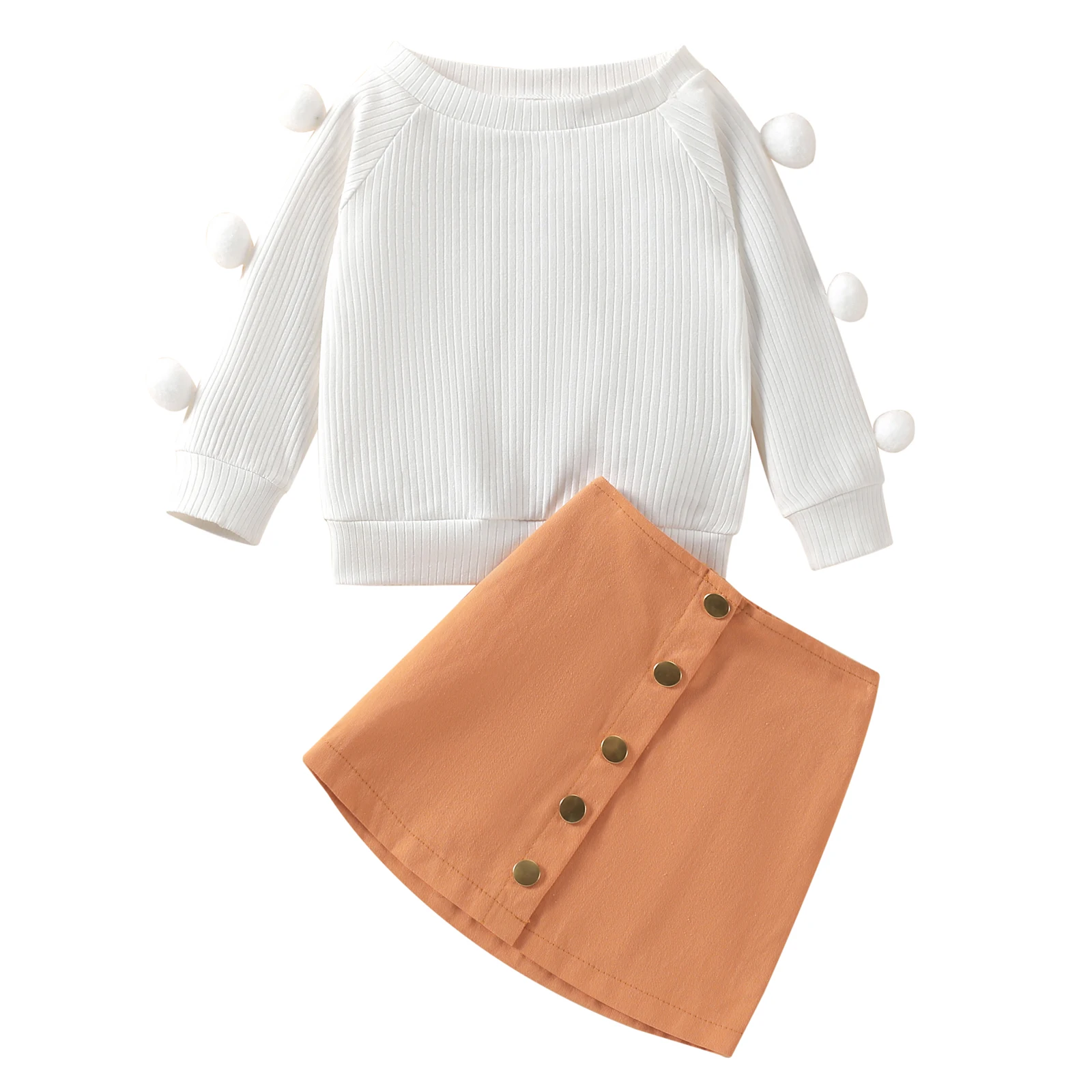 

Удобный костюм для девочек, модный фетровый Топ с длинным рукавом и короткая юбка на пуговицах
