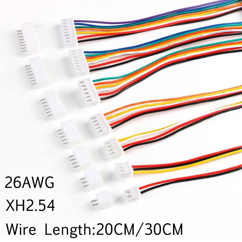 10 Sets XH2.54 Wire Cable Terminal Wire JST Male Female Plug Socket 2/3/4/5/6/7/8/9/10 Pin 2.54 Pitch 300MM/200MM Cable 26AWG