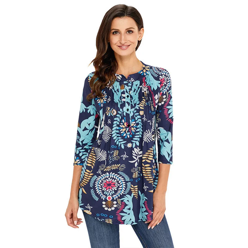 

2020 Fashion Summer T Shirt Women Printed T-shirts For Women Tops Tee Shirt Femme Casual Pleated Womens Clothing WXF570