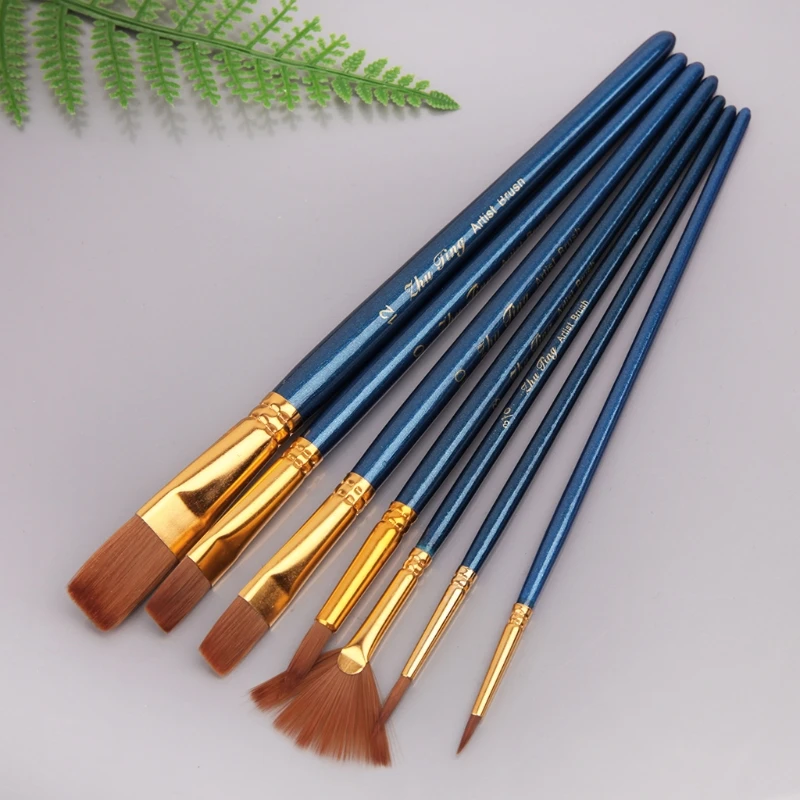 

7Pcs/set Hair Nylon Oil Painting Brush Artist Watercolor Brush Pro Art Supplies R66C