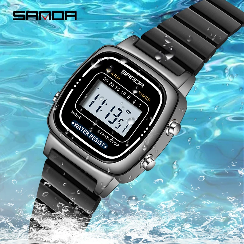 

SANDA New Fashion Casual Electronic Watch 30M Sport Waterproof Shockproof LED Digital Watch Ms Stopwatch Alarm Relógio feminino