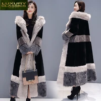 women winter clothes coat 2021 korean thick warm faux fur coat ladies long fur jacket large fur collar hiver tf81260