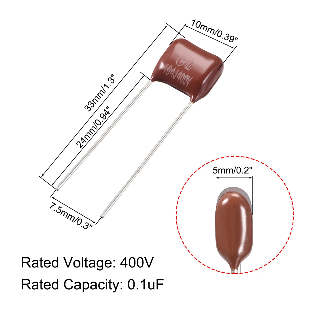

uxcell CBB21 Metallized Polypropylene Film Capacitors for Electric Circuit Energy Saving Lamp 400V 0.1uF 100pcs