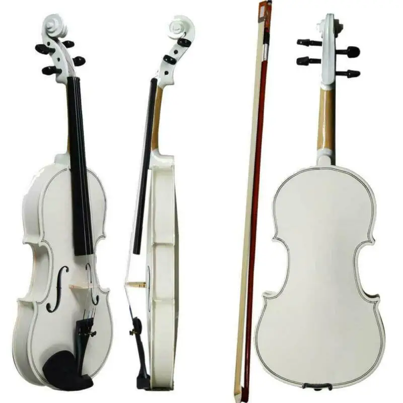 

Акустическая тренировочная скрипка 4/4 полный размер белый цвет с чехлом лук канифоль