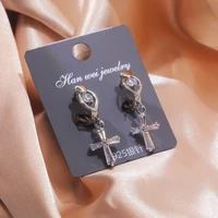 juwang 2021 new fashion luxury hook earrings jewelry silver color crystal cross charm dangle earrings for women party decoration