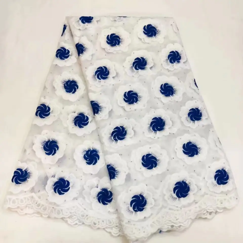 5 ярдов/шт Новая мода белое Африканское молочное Шелковое кружево и синяя