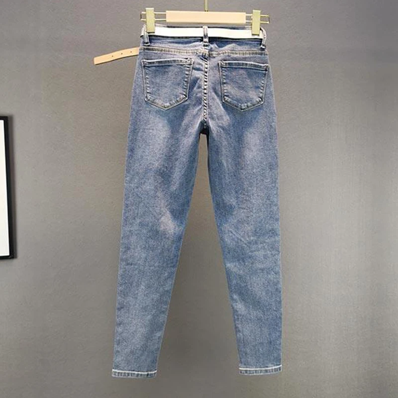 2022 весна осень тяжелая промышленность Горячие Стразы узкие джинсы женские