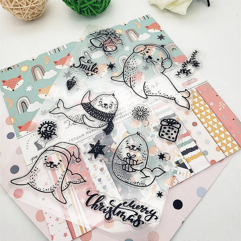 

11X16CM Christmas Seals Clear Stamps Transparent Seal Silicone Seal TPR Christmas Wedding Roller Stamps DIY Scrapbook Album Card