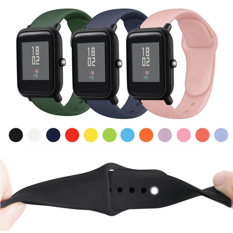 

20mm 22mm Soft Silicone Watch Strap Band For Huami Amazfit Bip Lite S U for GTS 2 GTR 42mm Replacement Sport Bracelet