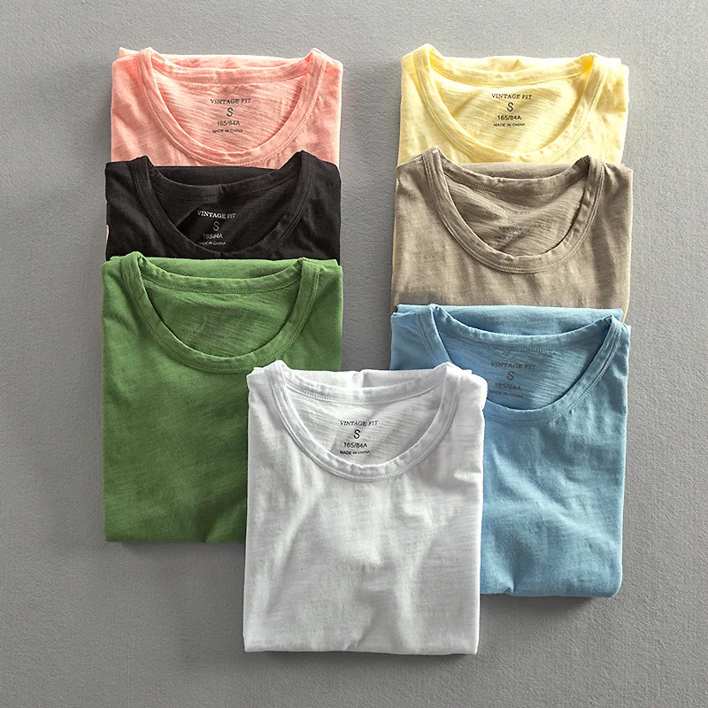 

new arrivals 2021 o-neck short sleeve pure cotton t-shirts men white pink blue men's lightweight summer casual tees and tops