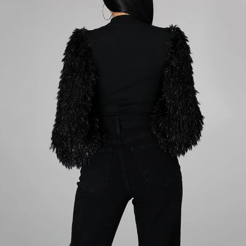 

2021 White Half Turtleneck Tassel Lantern Sleeve Knitted Tops Women Fluffy Long Sleeve Stretch Slim Tshirt Korean Style Sj7452X