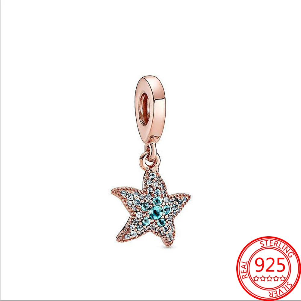 

Real 925 Sterling Silver Ocean Series Cute Starfish Beads Charms Fit Brand Bracelet S925 DIY Jewelry Gift