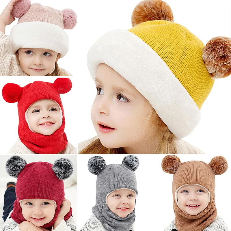 

Детские теплые шапки и шарф, зимние детские шапки, шапки с ушками для девочек и мальчиков, детская шапочка, трикотажная Милая шапка с капюшон...