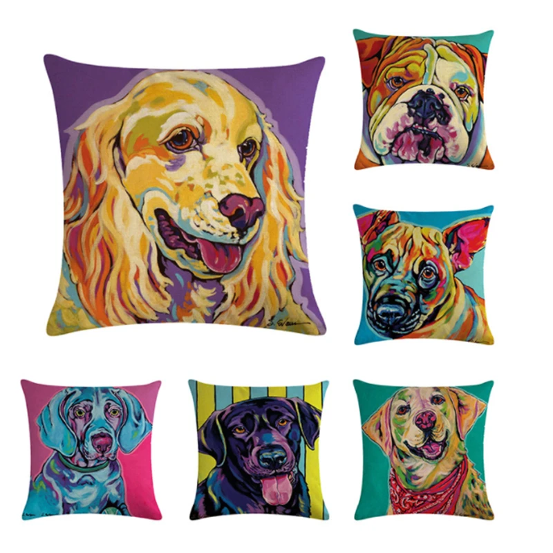 Оригинальная наволочка для подушки с собакой хлопковая льняная диванной