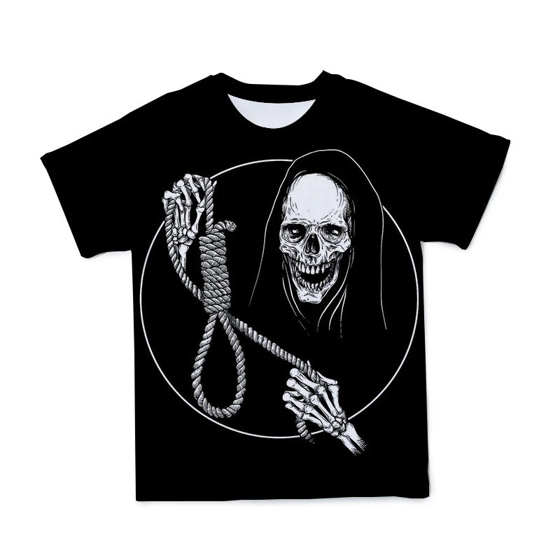 

New Summer Men's Oversized T-shirt Casual Round Neck Short Sleeve 3D Printing Devil Skull Fashion Skull Top