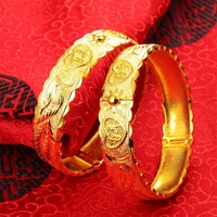 999 yellow gold plated dragon phoenix double happiness bracelet for women bride wedding gold bangles bracelet jewelry gifts