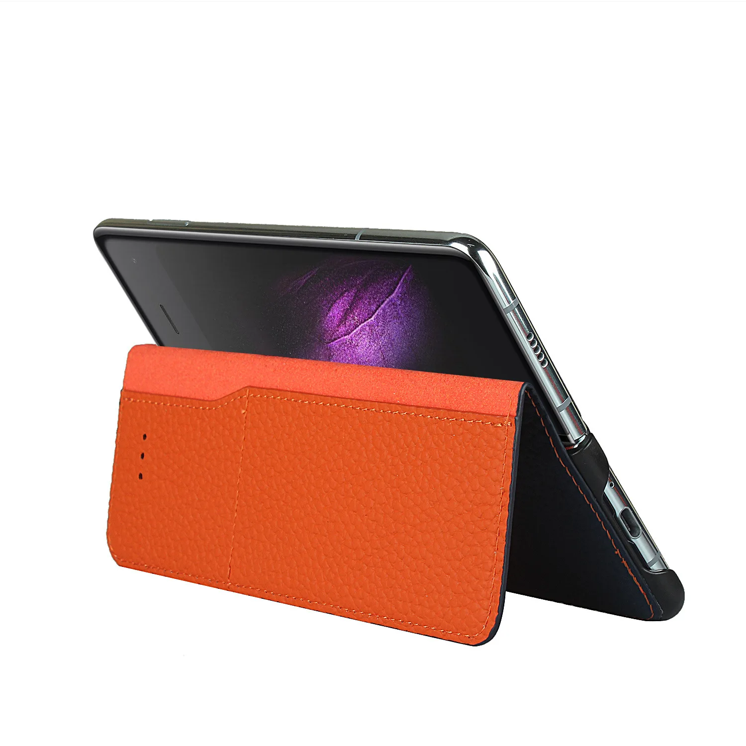 Magnetic Case for Samsung Galaxy Fold Case Luxury Lychee Genuine Leather Wallet Flip Card Slot Cover for Samsung Fold 1 Case