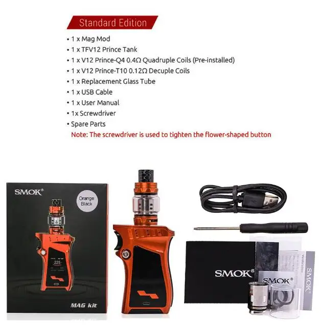 Orange Black Kit SMOK Mag Box Mod 225 Вт правый вейп электронная сигарета для атомайзера TFV12 PRINCE Tank V12 Prince испаритель катушка - Цвет: Orange Black Kit
