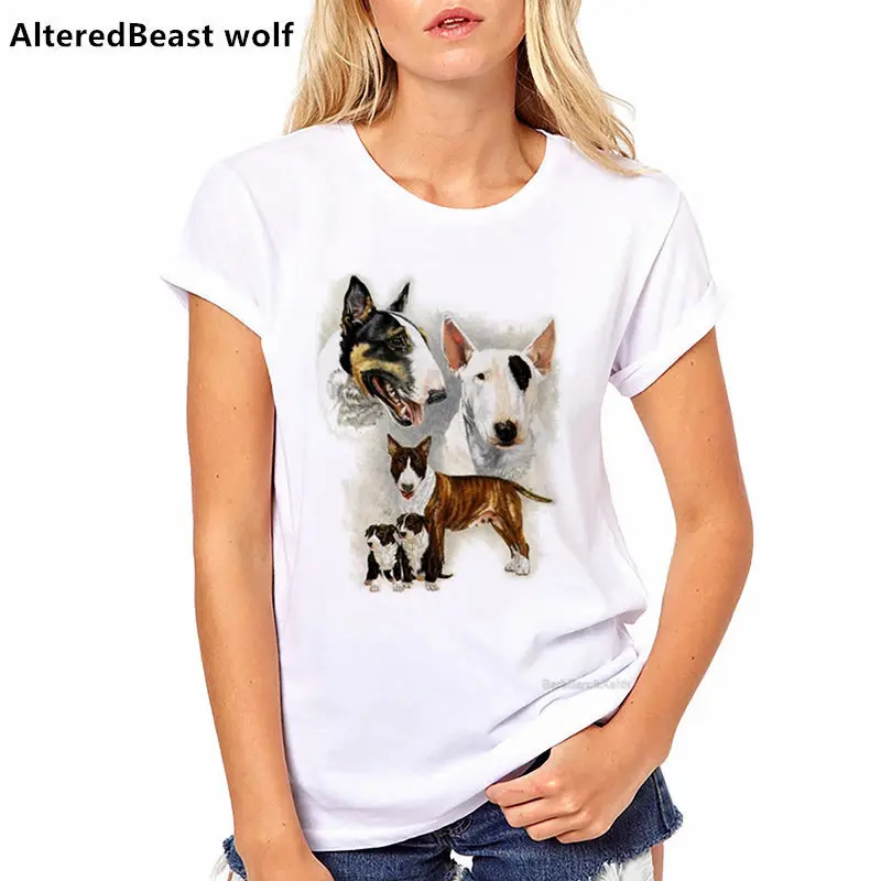 Летняя женская футболка I love my BULL TERRIER в стиле хип хоп с рисунком бульдога мини
