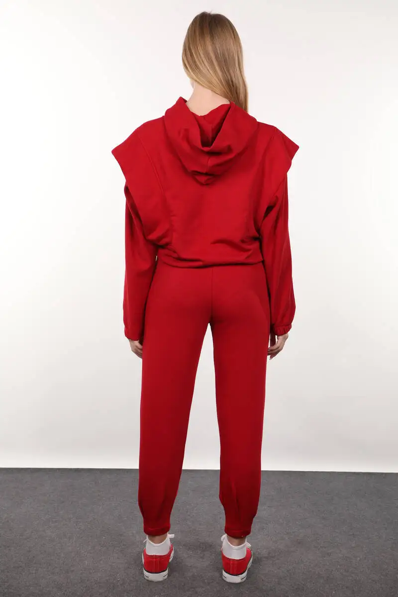 

Red Wadded Hooded Tracksuit Set