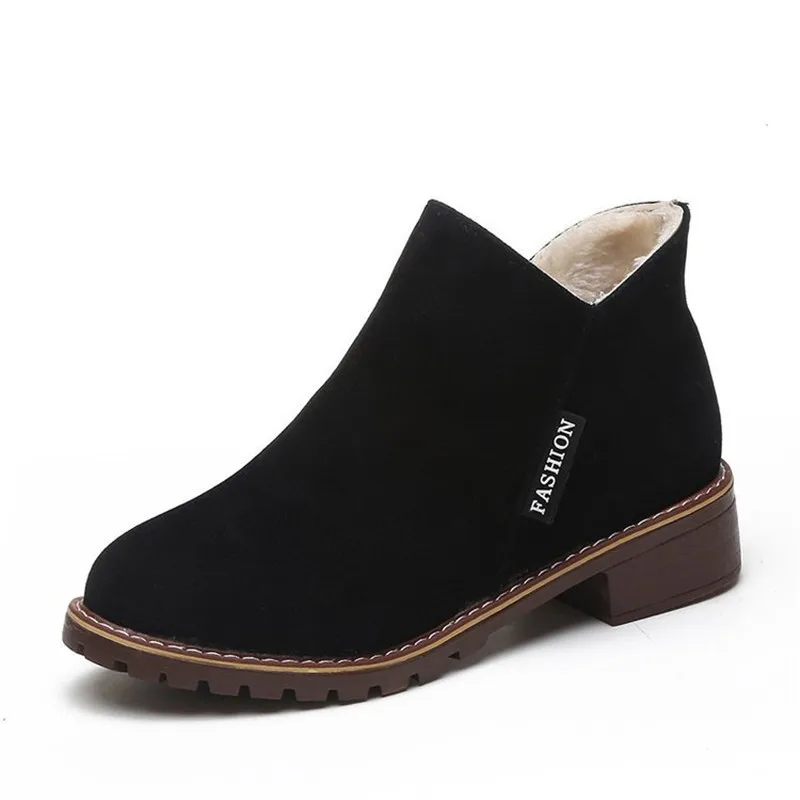 Black Cotton Новые модные ботинки; женские ботинки; сезон осень-зима; классические зимние ботильоны из флока на молнии; зимняя женская обувь из замши с теплым мехом и плюшем в стиле ретро - Цвет: Black Cotton
