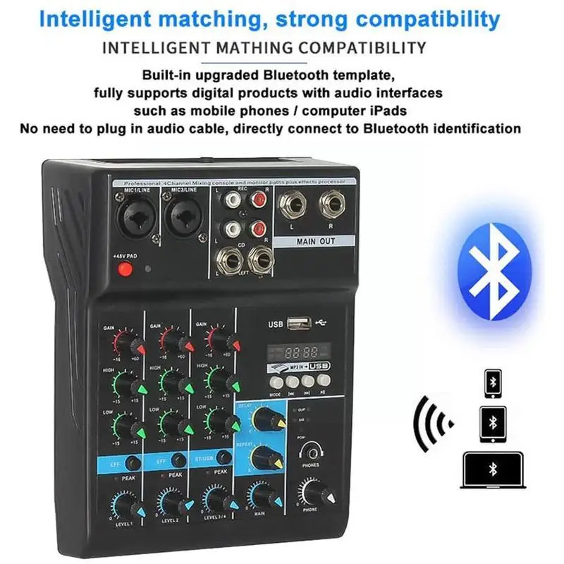 Звуковая микшерная консоль A4 Bluetooth USB Запись компьютер фантомный миксер