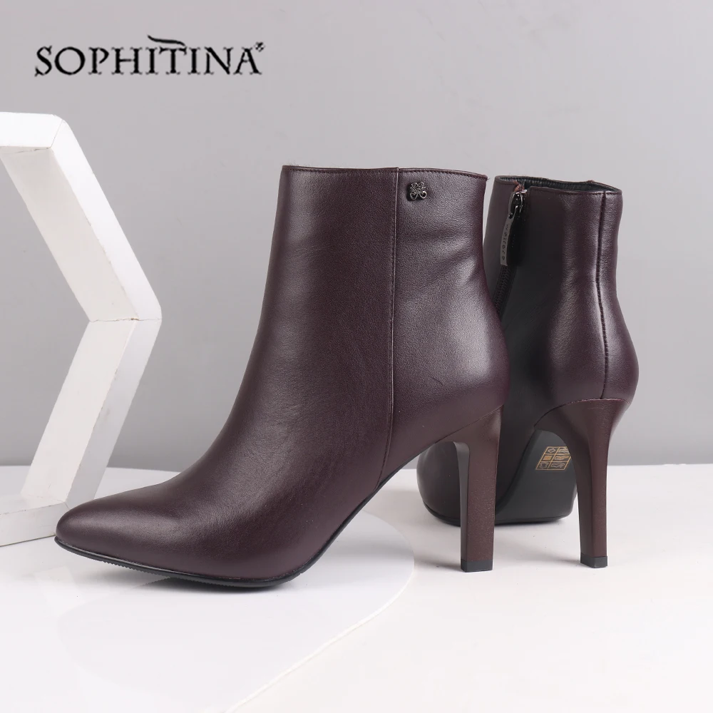 SOPHITINA/пикантные ботинки с острым носком; Высококачественная обувь из натуральной кожи на тонком каблуке; модная однотонная обувь на молнии; новые женские ботильоны; SC219