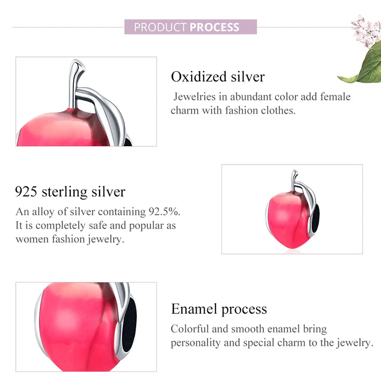 

BISAER Sweet Lovely Peach Charms 925 Sterling Silver Fit Original Bracelet Pendants For Women DIY Original Fine Jewelry