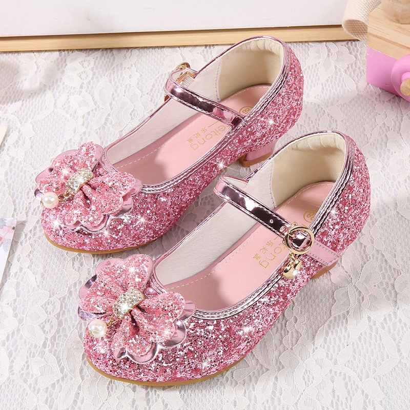 Girls High Heels 2022 New Fashion Princess 4-12 Years Old Girl Dress Host Performance Silver Children Single Shoes