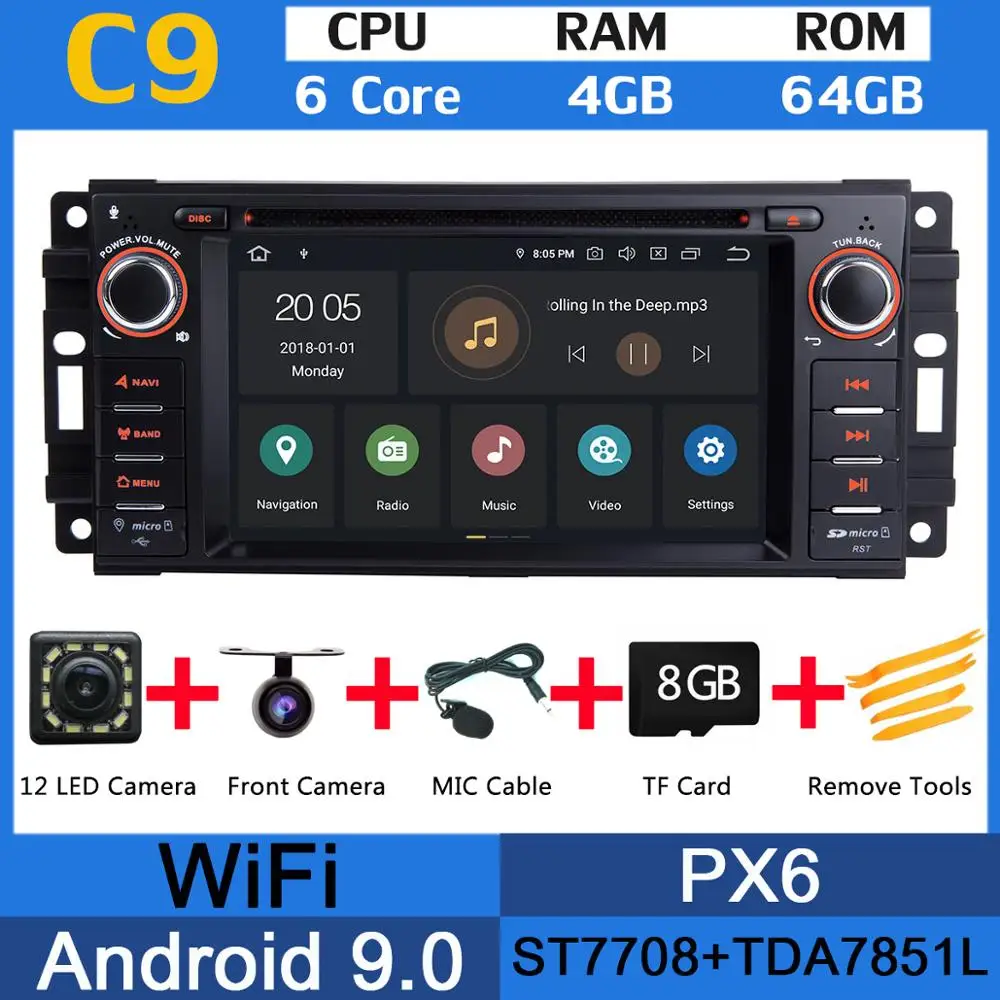 PX6 PX6 4G+ 64G Android 9,0 Автомобильный DVD радио gps для Jeep Wrangler Компас Commander Cherokee Dodge caliber путешествие Liberty CarPlay DSP - Цвет: PX6