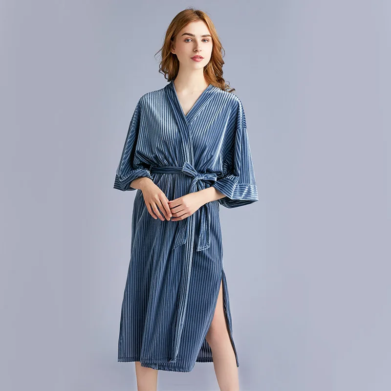 Золотая Бархатная женская ночная рубашка осень зима длинная домашнее