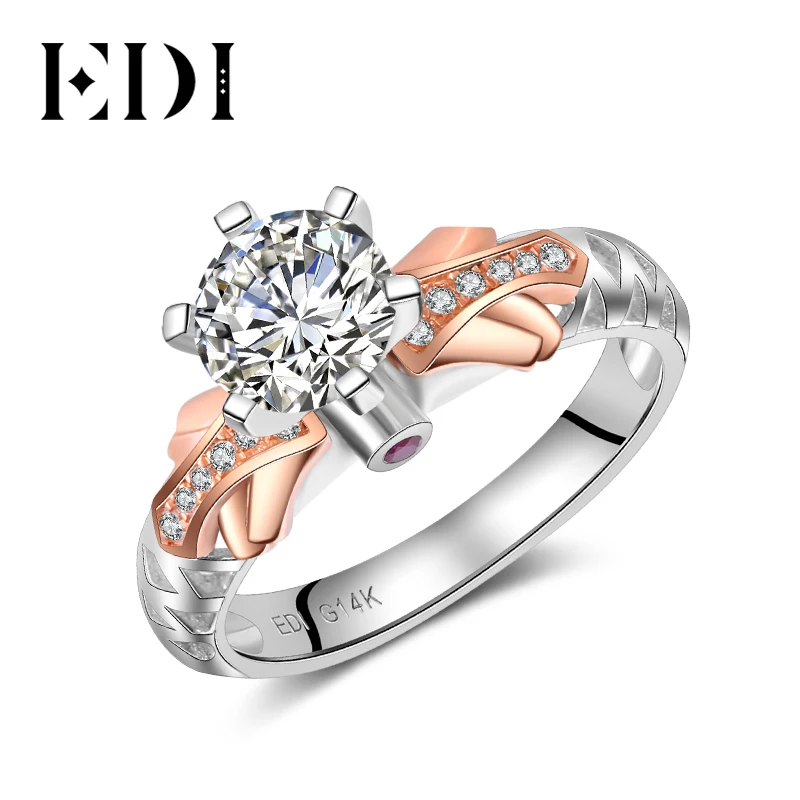 EDI Роскошные 1ct Moissanite алмазные 14k 585 розовое белое золото кольцо для женщин рубиновые обручальные кольца ювелирные украшения Рождественские подарки
