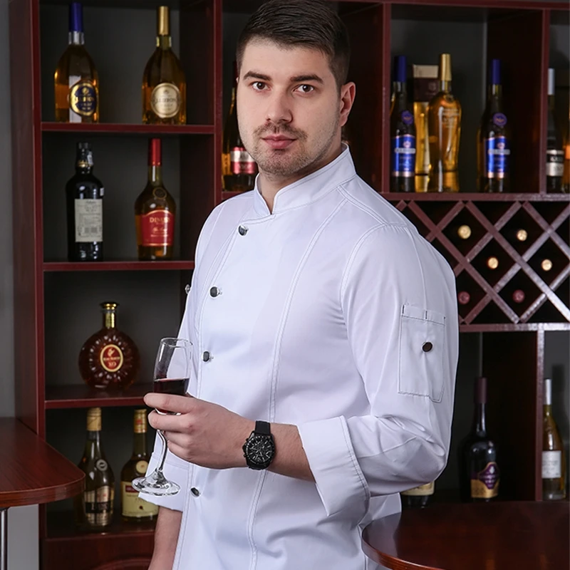 Для ресторана, кухни, с длинным рукавом, с коротким рукавом, цветная и термостойкая джинсовая форма шеф-повара, куртка повара с бесплатным фартуком - Цвет: white long sleeve