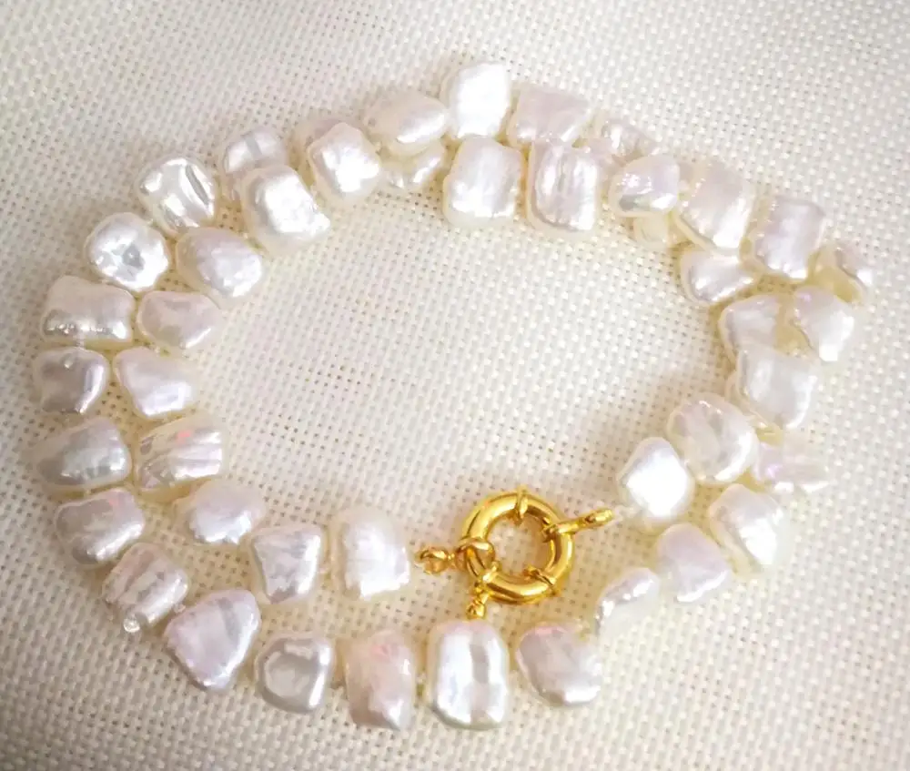 Натуральный жемчуг 12 мм белый барокко пресноводный ожерелье Золотая застежка