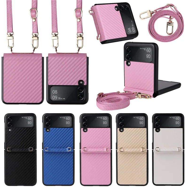 

Fashion Lanyard Strap PU Leather Phone Case For Samsung Galaxy Z Flip3 5G back cover Crossbody Chain Bag Case On Galaxy Z Flip 3