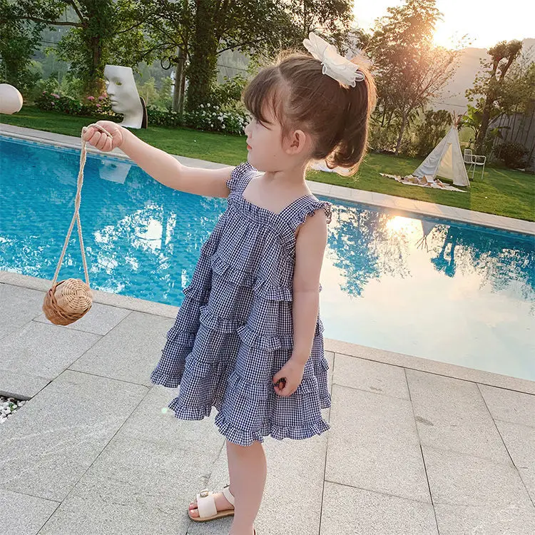 

Kids Summer Clothing Baby Skirt Suspender Skirt Vest Skirt Girls' Fashionable Plaid Cake Dress Children's Korean Style Dress