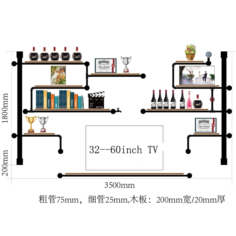 Антикварный дизайн винный шкаф из соснового дерева и железной трубы \ аудио полка