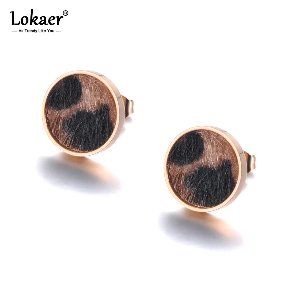 Женские круглые серьги гвоздики Lokaer из нержавеющей стали цвета розового золота с