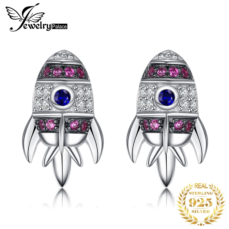 JPalace космический корабль создан шпинель синего цвета рубин серьги гвоздики 925