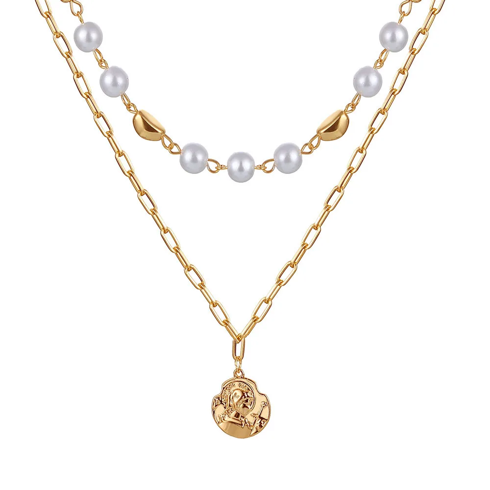 FAMSHIN модные Многослойные Подвески с портретом замок ожерелья для женщин Золотой