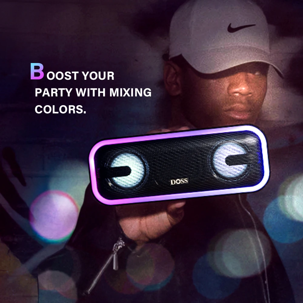 DOSS SoundBox Pro+ TWS беспроводной bluetooth-динамик 24 Вт впечатляющий звук с глубокими басами смешанные цветные огни настоящий стерео звук