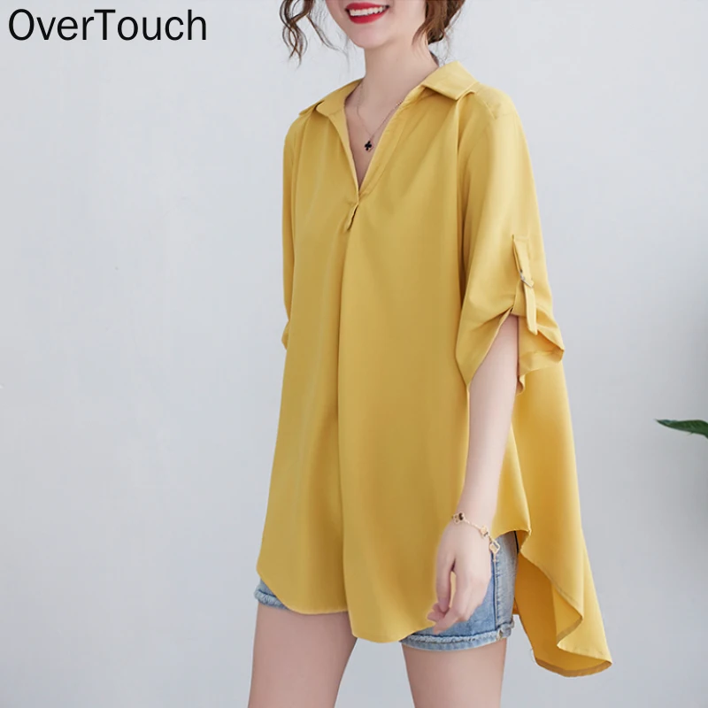 

Plus Size Women Chiffon Blouse Summer Solid Basic Shirts Office Lady Loose Casual Base Korea Female Oversize 6 Colors 2021