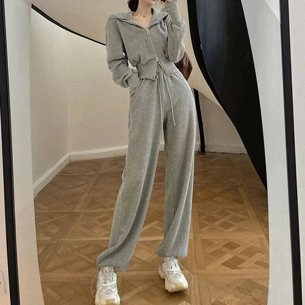 Осенний модный костюм женская укороченная толстовка с капюшоном куртка высокой