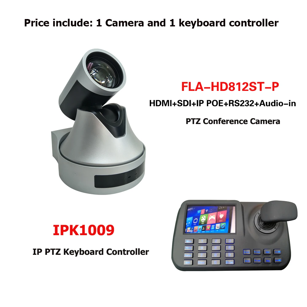 

HD 1080P 60fps RS232 RS485 Remote Control POE IP PTZ Camera 12x With USB HDMI SDI + 5Inch LCD Display Keyboard Controller