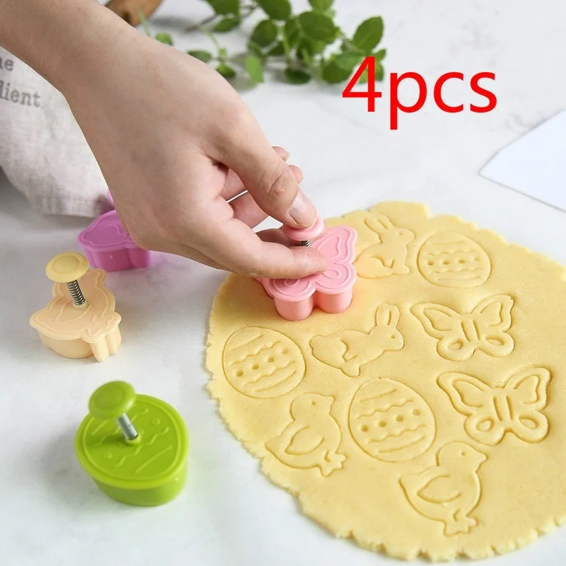 4Pc / Set Easter Egg Rabbit Chick Butterfly Plastic Plunger Fondant Cookie Cutter Mold Biscuit Decor Baking ToolsSet | Дом и сад
