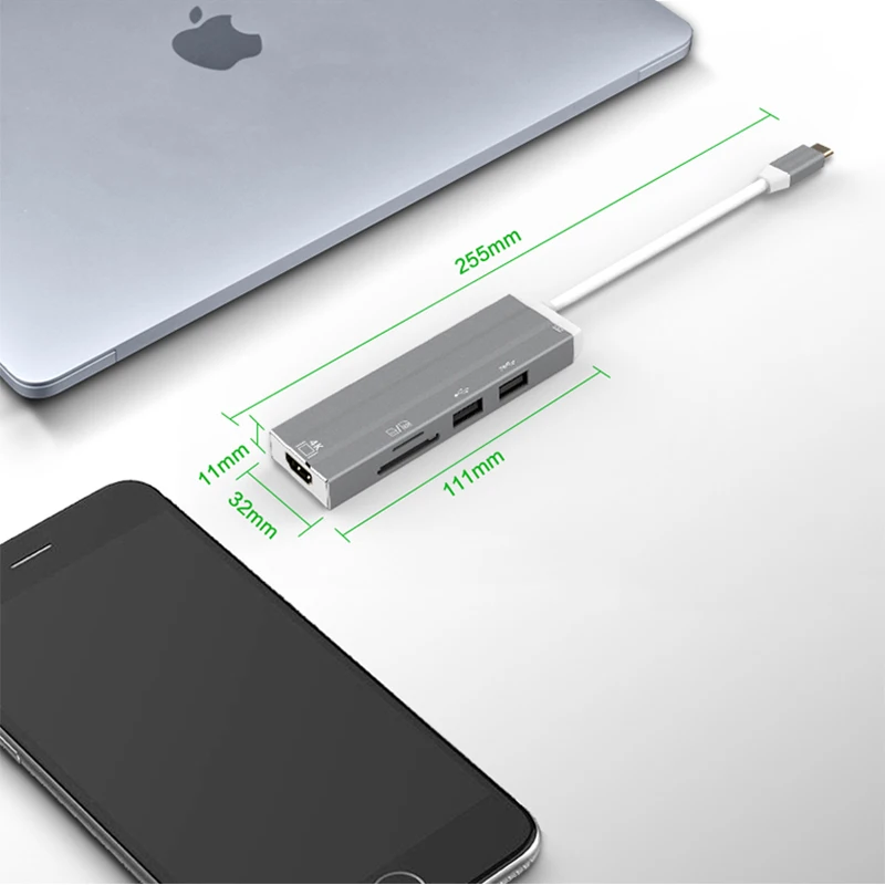 VLAMPO 4 in 1 Multi USB3.0 HUB Expansion Dock Convert 4k Type C to HDMI 4Ports Adapter for SD TF Card Reader For Macbook | Компьютеры и