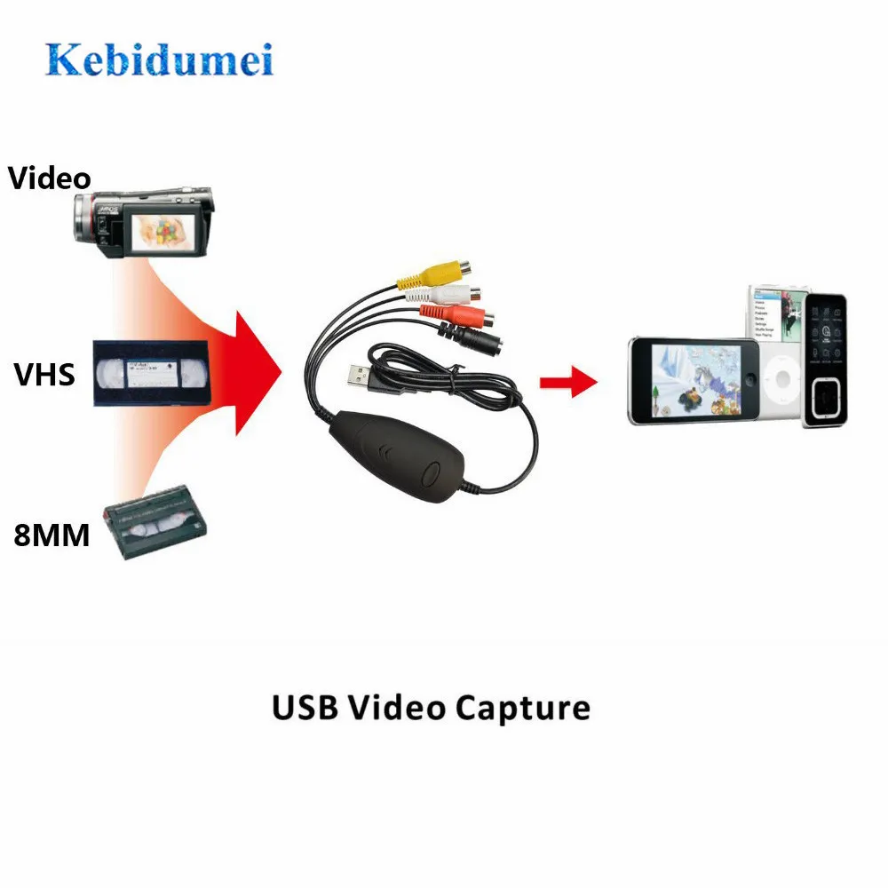 Kebidumei EZCAP172 USB аудио видео Захват Преобразователь Аналоговое от VHS 8 мм DVD плеер