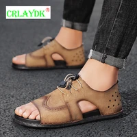 crlaydk elastic band leather men sandals breathable open toe summer slip on retro shoes outdoor casual walking sport slippers